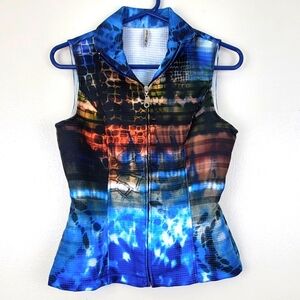 Cubism Multicolor Abstract Zip Up Vest Sleeveless Lightweight Size Small